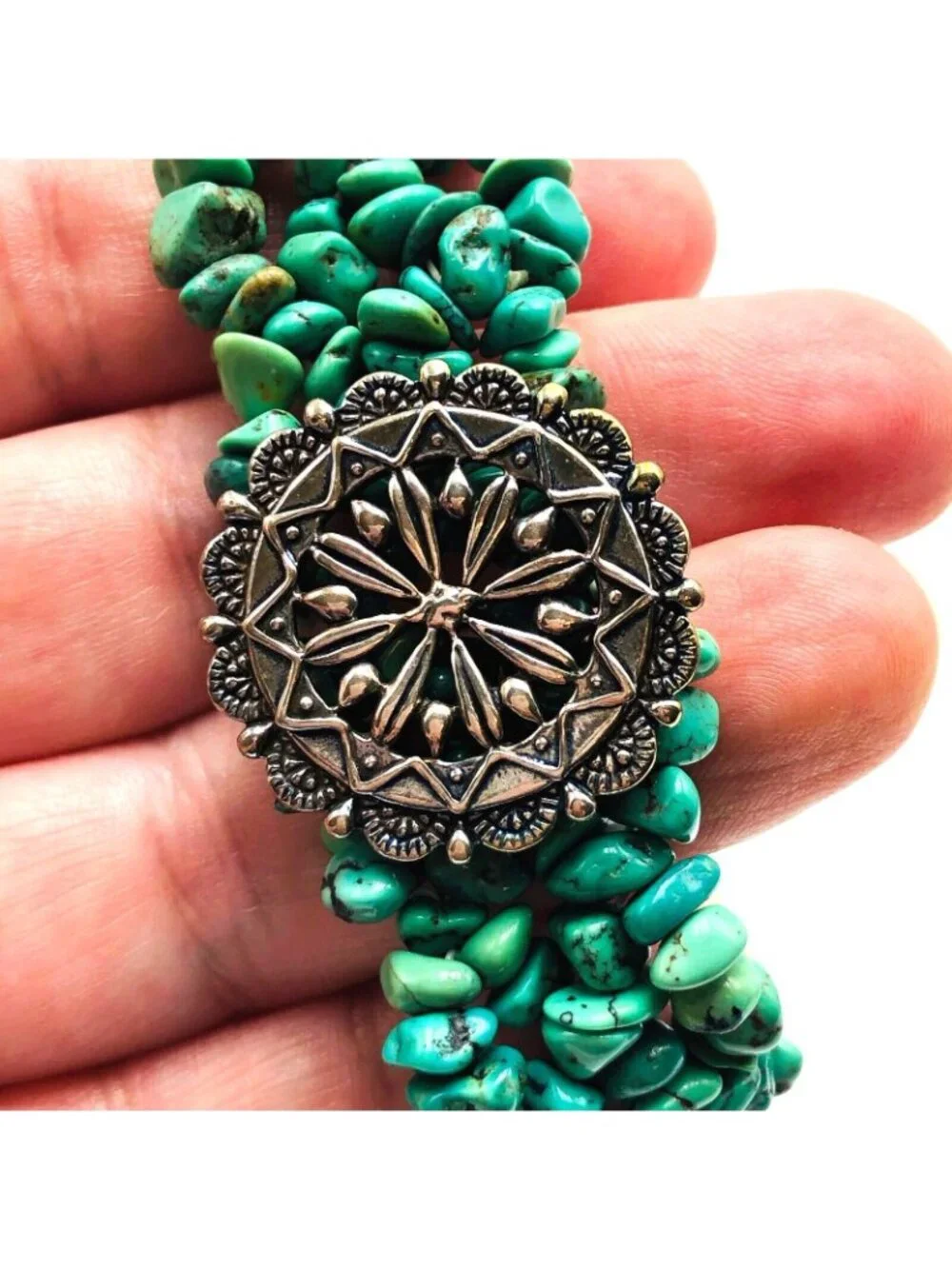 Vintage Carolyn Pollack Relios Turquoise Nugget Sterling Silver Stretch Bracelet